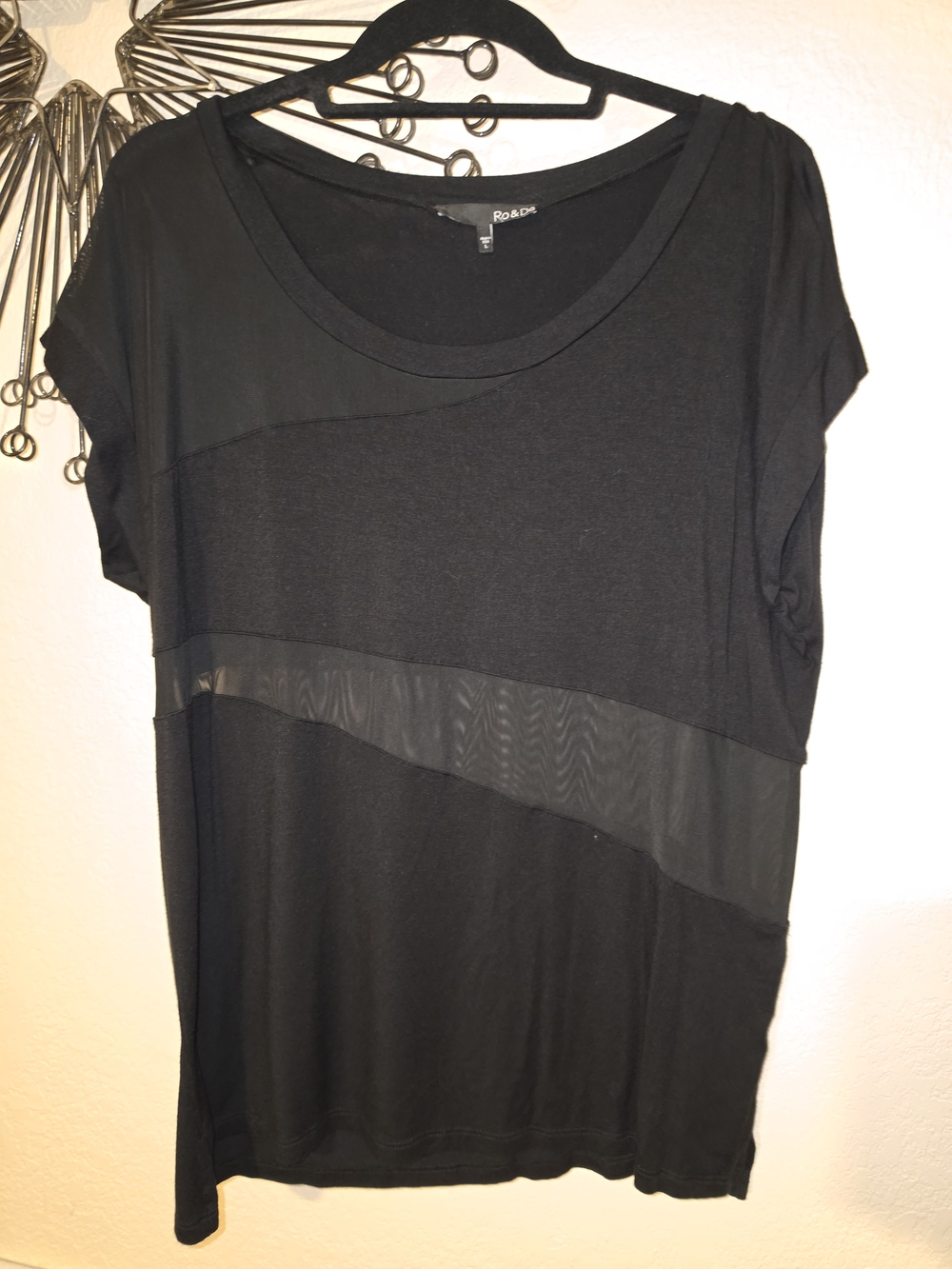 Ro & De Black Short Sleeve Mixed-Media Top